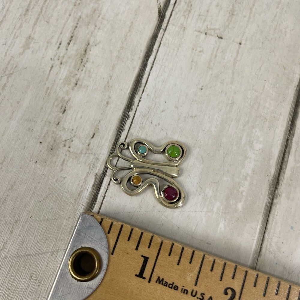 Barse 925 Sterling Silver Butterfly Pendant Charm - 4 Inlay Multicolored - Picture 5 of 5